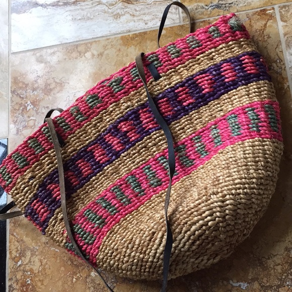 Colorful stripe straw weave bag purchased @Panama - Picture 7 of 8